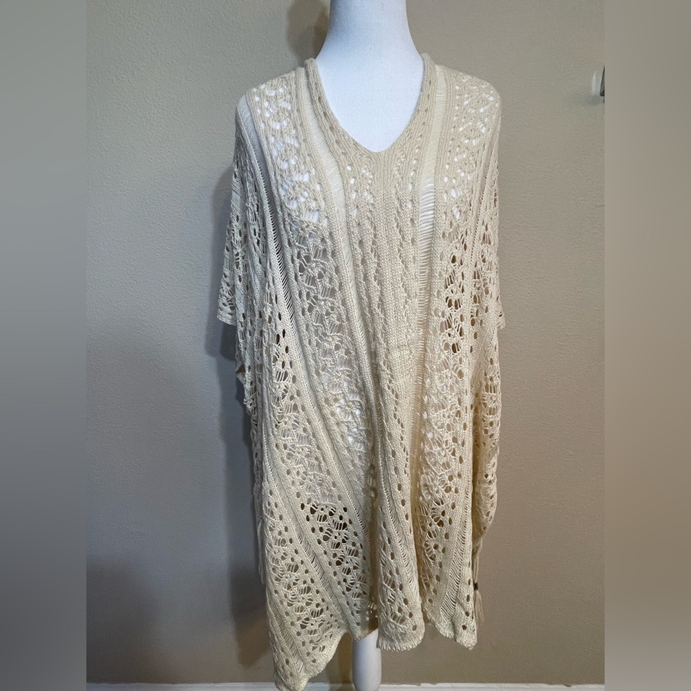 Boho Cream Crochet Swim Cover up one size